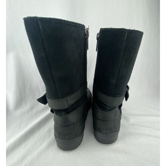 UGG Lorna Boots Womens 5.5 Black Leather Shearling Lined Waterproof - Picture 5 of 13